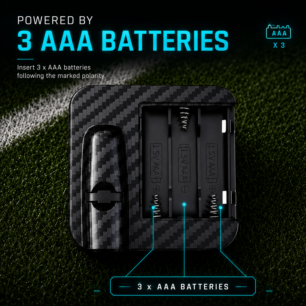 Powered by 3 AAA batteries — no wiring needed